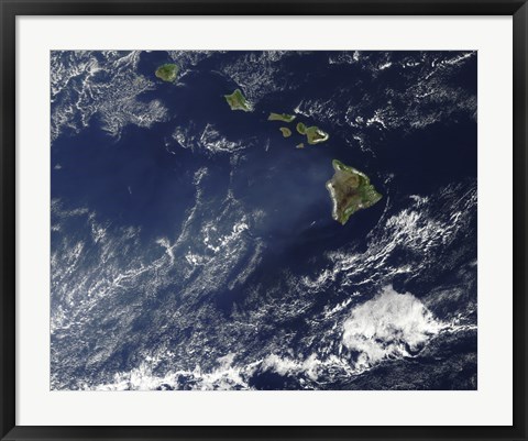 Framed Satellite View of Volcanic Fog from Kilauea Volcano Swirling around the Hawaiian Islands Print