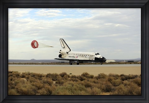 Framed Space Shuttle Discovery Deploys its Drag Chute as the Vehicle comes to a Stop Print
