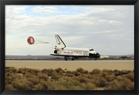 Framed Space Shuttle Discovery Deploys its Drag Chute as the Vehicle comes to a Stop Print