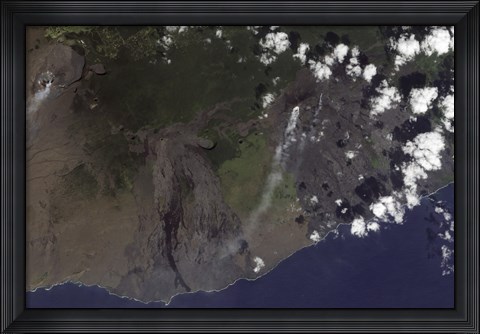 Framed Multiple Plumes Blow toward the South-Southwest from Kilauea in the Hawaiian Islands Print