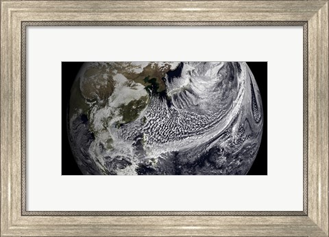 Framed January 2, 2009 - Cloud Simulation of a Single Day Centered Over the Western Pacific Print