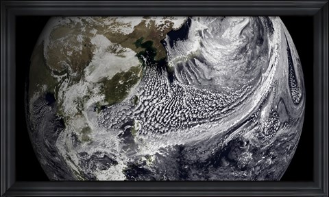 Framed January 2, 2009 - Cloud Simulation of a Single Day Centered Over the Western Pacific Print