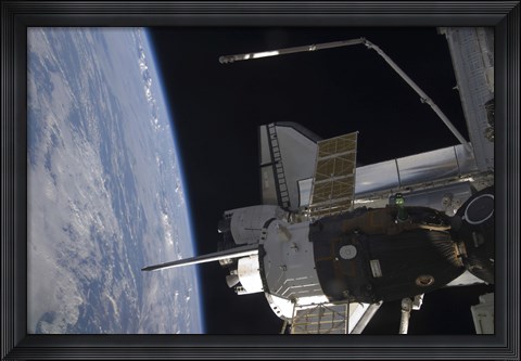 Framed Space Shuttle Discovery Backdropped by Earth&#39;s Horizon Print
