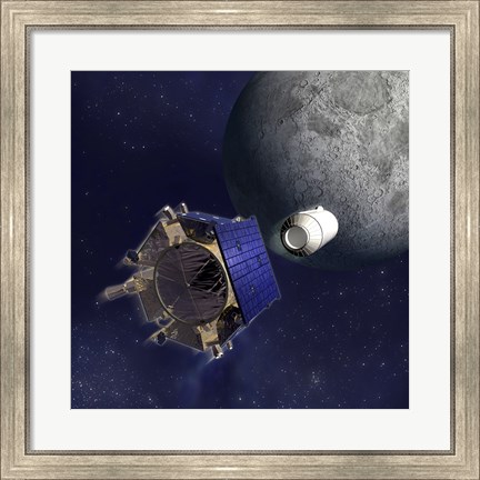 Framed Artist&#39;s Illustration of the Lunar Crater Observation and Sensing Satellite Print