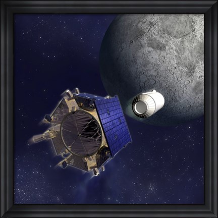 Framed Artist&#39;s Illustration of the Lunar Crater Observation and Sensing Satellite Print