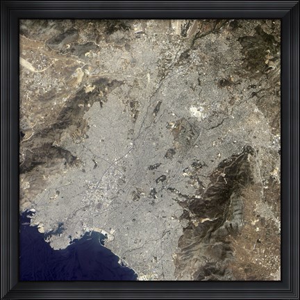 Framed True-Color Satellite View of Central Athens, Greece Print