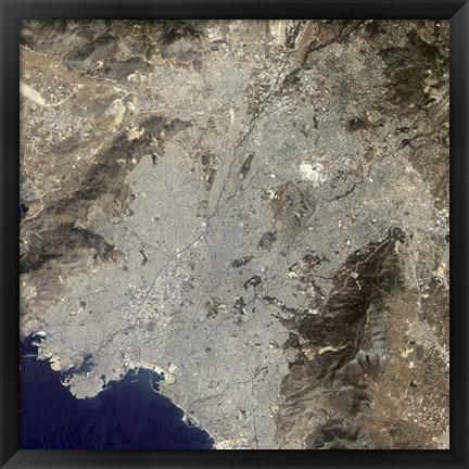 Framed True-Color Satellite View of Central Athens, Greece Print