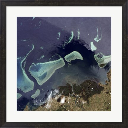 Framed Deep Green Forest on Land and the Delicate Turquoise Coral Reef in the Ocean of Viti Levu, Fiji Print