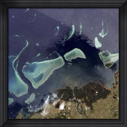 Framed Deep Green Forest on Land and the Delicate Turquoise Coral Reef in the Ocean of Viti Levu, Fiji Print