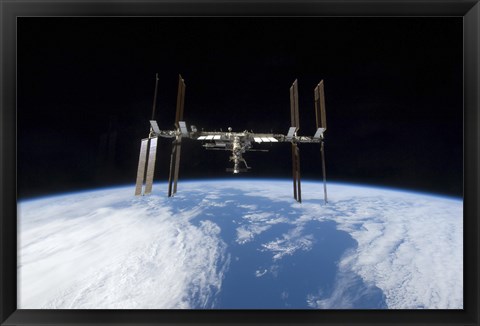 Framed International Space Station backdropped by Earth&#39;s Horizon Print