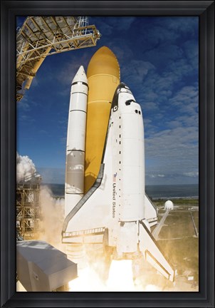Framed Space Shuttle Atlantis Lifts off from  Space Center, Florida Print