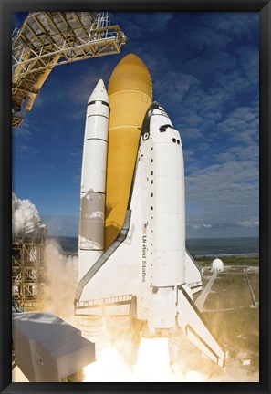 Framed Space Shuttle Atlantis Lifts off from  Space Center, Florida Print