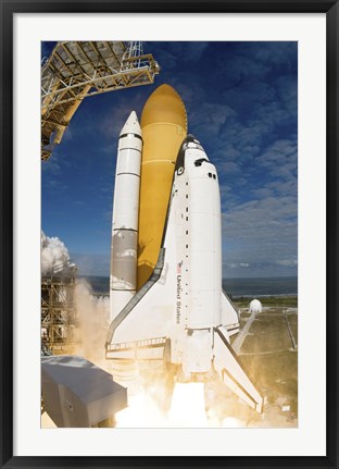 Framed Space Shuttle Atlantis Lifts off from  Space Center, Florida Print