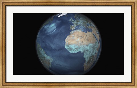 Framed Full Earth Showing Evaporation over the Atlantic Ocean and the Surrounding Continents Print