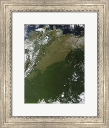 Framed Satellite view of Eastern Columbia and Northern Venezuela Print