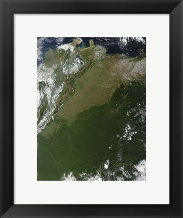 Framed Satellite view of Eastern Columbia and Northern Venezuela Print