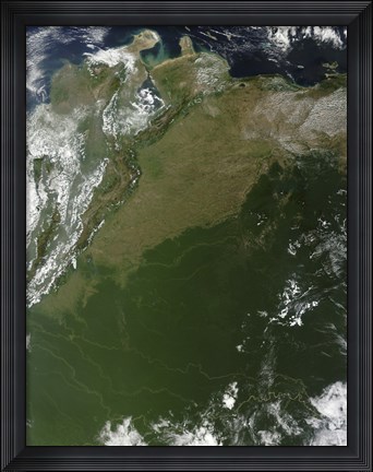 Framed Satellite view of Eastern Columbia and Northern Venezuela Print