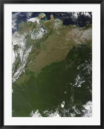 Framed Satellite view of Eastern Columbia and Northern Venezuela Print