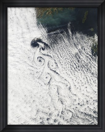 Framed Von Karmann Cloud Vortices off the Coast of Cheju Do Print