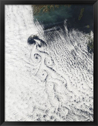 Framed Von Karmann Cloud Vortices off the Coast of Cheju Do Print