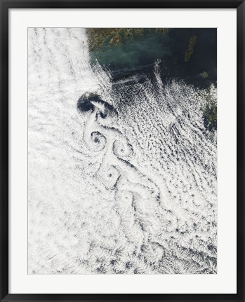 Framed Von Karmann Cloud Vortices off the Coast of Cheju Do Print
