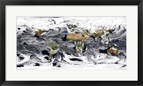 Framed Cylindrical Equidistant Projection of Visualization Showing Clouds Across the World Print