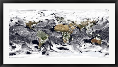 Framed Cylindrical Equidistant Projection of Visualization Showing Clouds Across the World Print