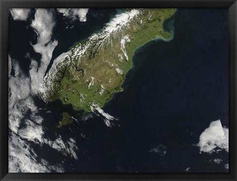 Framed Satellite view of Most of the South Island of New Zealand Print