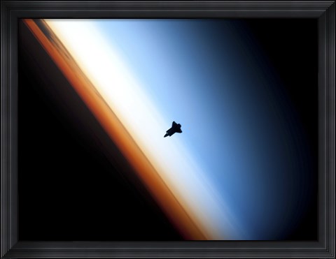 Framed Silhouette of Space Shuttle Endeavour over Earth&#39;s Colorful Horizon Print