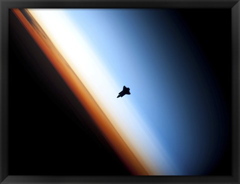 Framed Silhouette of Space Shuttle Endeavour over Earth&#39;s Colorful Horizon Print