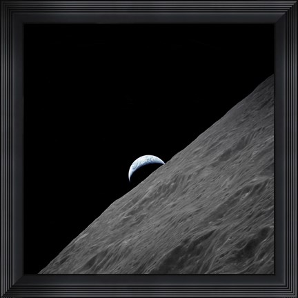 Framed crescent Earth Rises above the Lunar Horizon Print