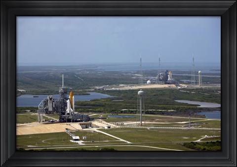 Framed Space Shuttle Atlantis on Launch Pad 39A is Accompanied by Space Shuttle Endeavour on Launch Pad 39B Print