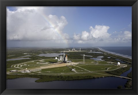 Framed Space Shuttle Atlantis and Endeavour Sit on their Launch Pads at Kennedy Space Center Print