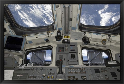 Framed view from Inside the Flight Deck of Space Shuttle Atlantis Print