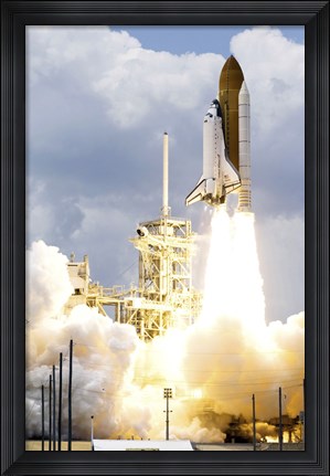 Framed Space Shuttle Atlantis lifts off from its Launch Pad toward Earth Orbit Print