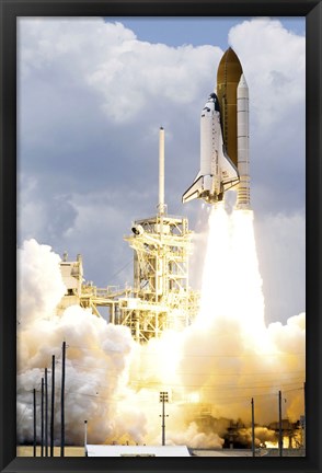 Framed Space Shuttle Atlantis lifts off from its Launch Pad toward Earth Orbit Print