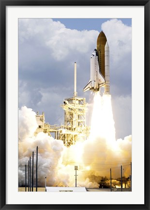 Framed Space Shuttle Atlantis lifts off from its Launch Pad toward Earth Orbit Print