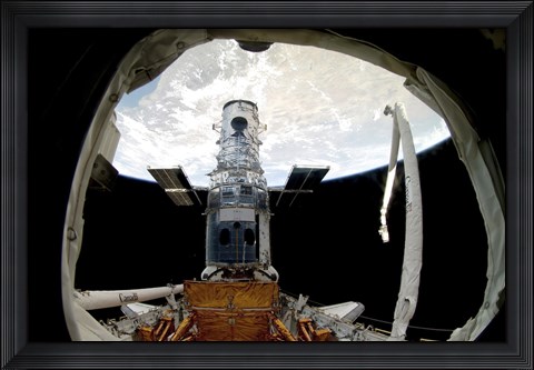 Framed Hubble Space Telescope, Locked Down in the Cargo Bay of Space Shuttle Atlantis Print