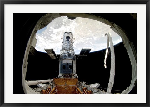 Framed Hubble Space Telescope, Locked Down in the Cargo Bay of Space Shuttle Atlantis Print