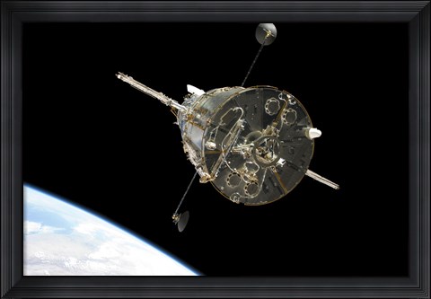 Framed Hubble Space Telescope in Orbit above Earth Print