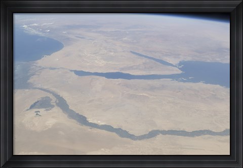 Framed Aerial view of the Egypt and the Sinai Peninsula along with part of the Mediterranean Sea and Red Sea Print