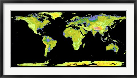 Framed Digital Elevation Model of the Continents on Earth Print