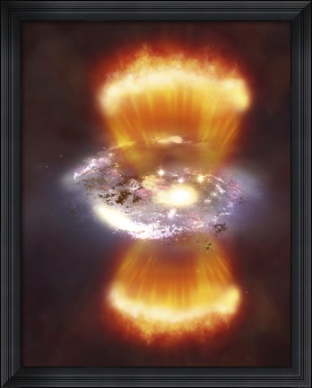 Framed Artist Concept of a Galaxy inside of a Glowing Hydrogen Blob Print