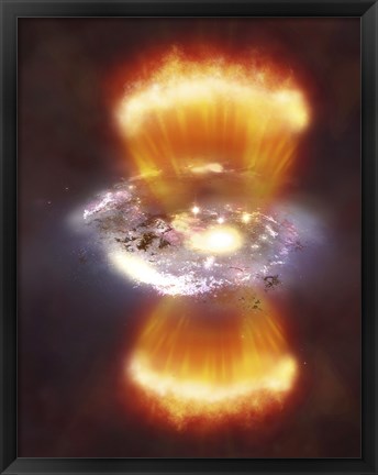 Framed Artist Concept of a Galaxy inside of a Glowing Hydrogen Blob Print