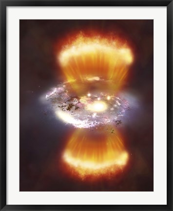 Framed Artist Concept of a Galaxy inside of a Glowing Hydrogen Blob Print