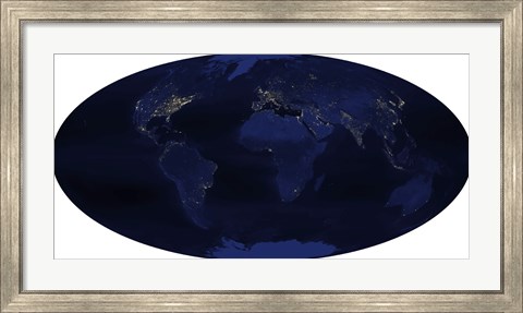 Framed Earth&#39;s Human-Generated Nighttime Lights for the Calendar Year 2003 Print