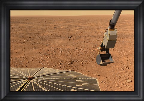 Framed Phoenix Mars Lander's Solar Panel and the Lander's Robotic Arm with a Sample in the Scoop Print