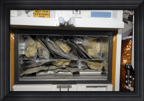 Framed Bags of Food Stored Inside the Galley on Space Shuttle Endeavour Print