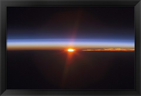 Framed Layers of Earth&#39;s atmosphere, brightly colored as the sun sets over South America Print