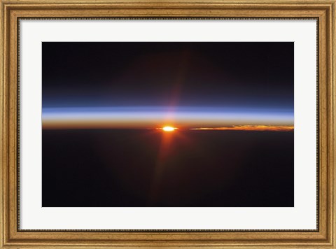 Framed Layers of Earth&#39;s atmosphere, brightly colored as the sun sets over South America Print
